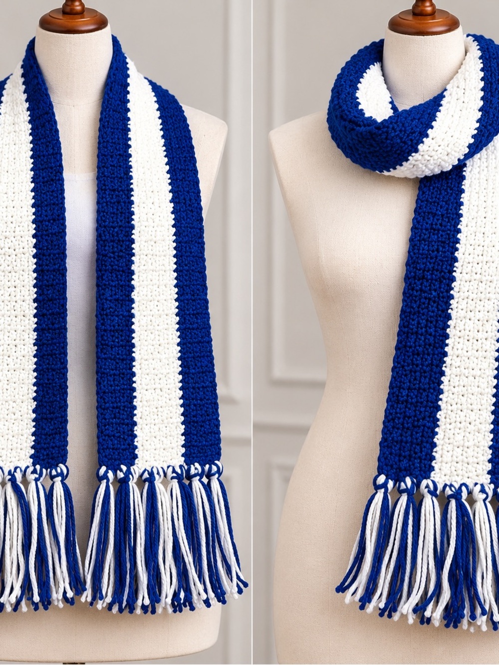 Classic Two-Tone Knit Scarf — Blue & White